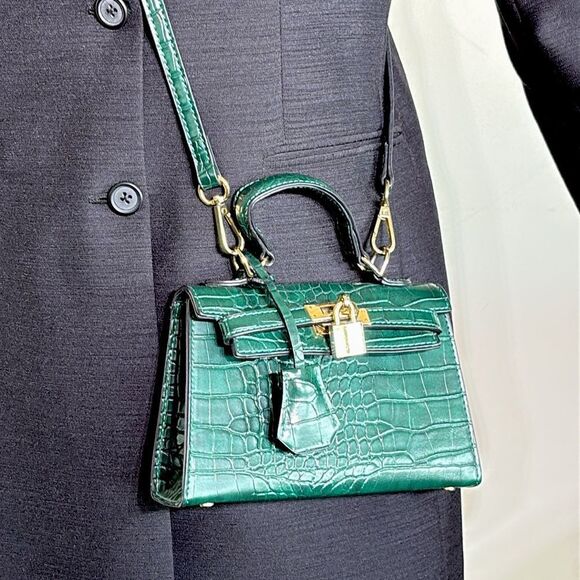 Mini Croc Embossed Vegan Leather Kelly Crossbody Bag - Picture 2 of 11